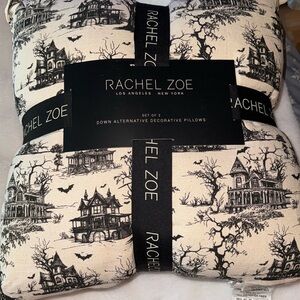 RACHEL ZOE 2PK Halloween bat haunted house throw pillow 20x20 🏚️👻🦇